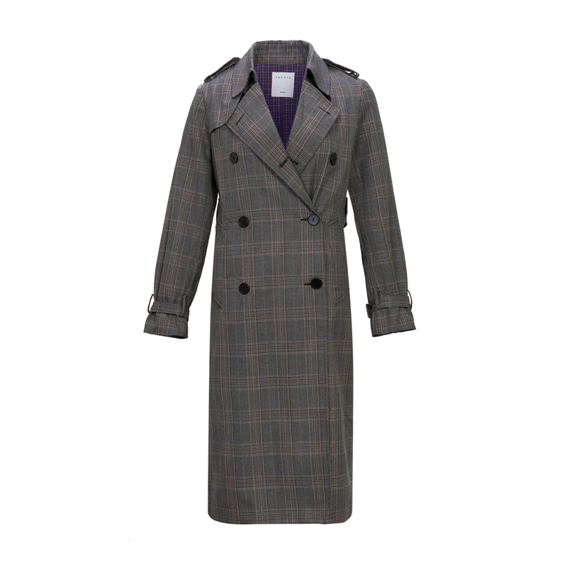 商品Sandro|SANDRO 女士格纹聚酯纤维风衣 R130071P-HOUNDSTOOTH,价格¥896,第1张图片