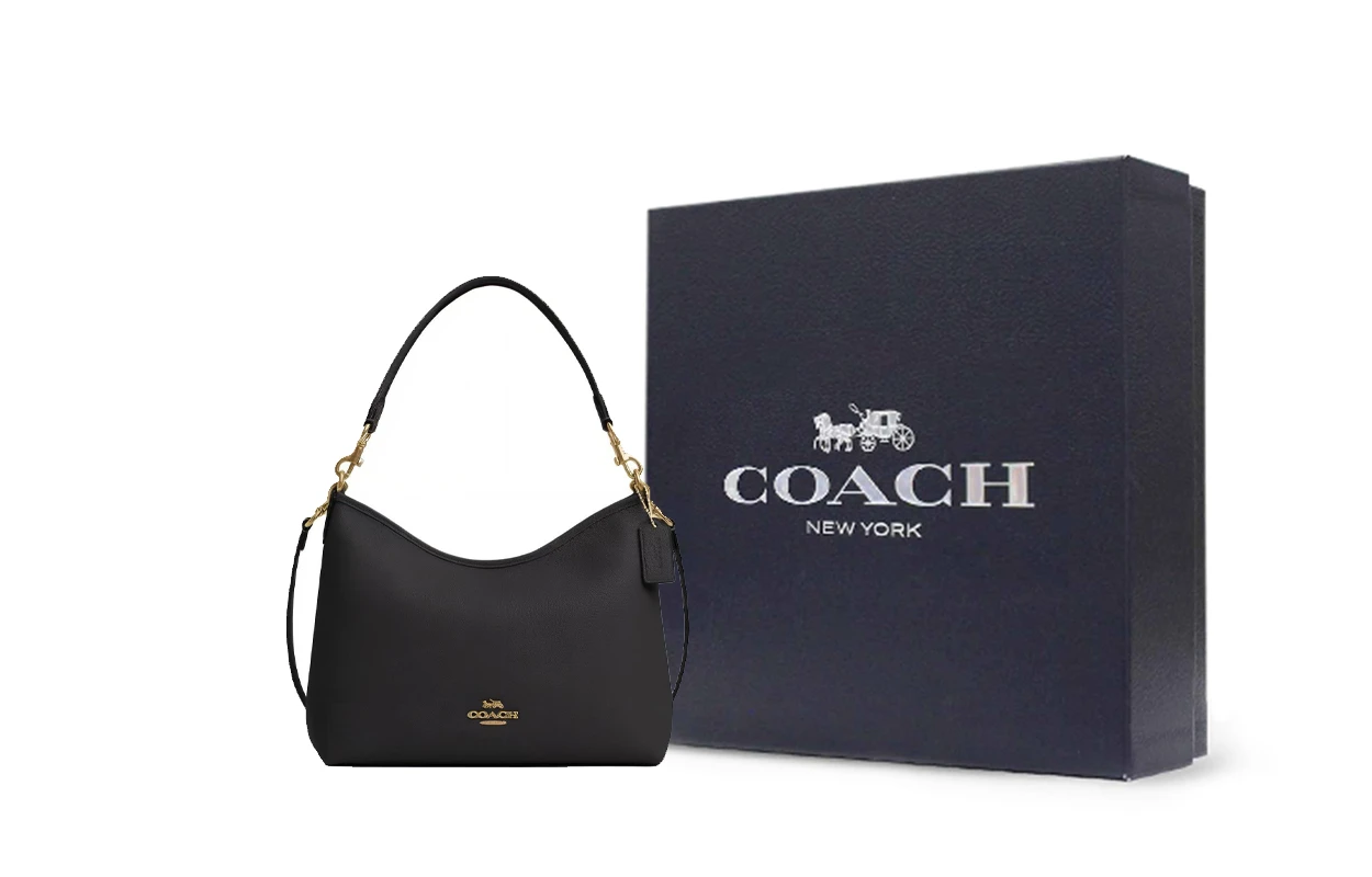 商品[国内直发] Coach|蔻驰 Laurel 31 徽标Logo拉链开合 鹅卵石皮革 手提斜挎单肩包 大号 女款 金色拼黑色,价格¥2945,第8张图片详细描述