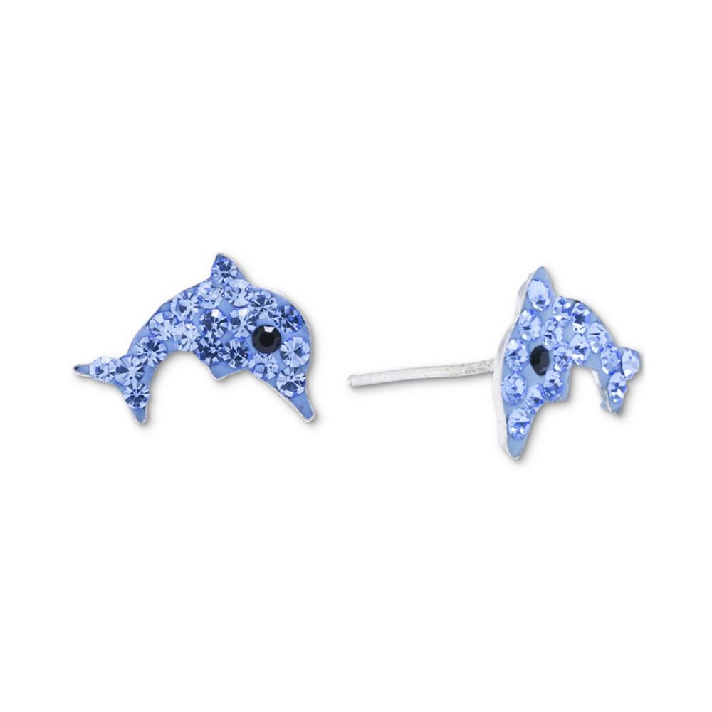 Crystal Pavé Dolphin Stud Earrings in Sterling Silver, Created for Macy's商品第1张图片规格展示