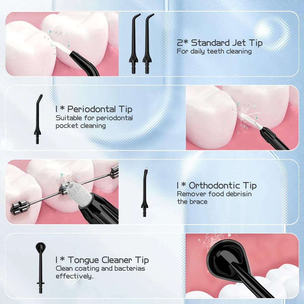 商品Cutelove|Water Flosser with 350ML & OLED Display & 5 Jet Tips & IPX7 Waterproof & 5 Modes, Cordless Water Flosser Picks for Teeth Cleaning, Electric Toothbrush with Water Flosser for Home Travel Use,价格¥251,第5张图片详细描述