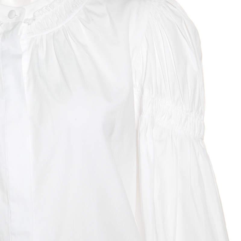 Alexander McQueen White Ruffled Gathered Trim Detail Long Sleeve Blouse M商品第4张图片规格展示