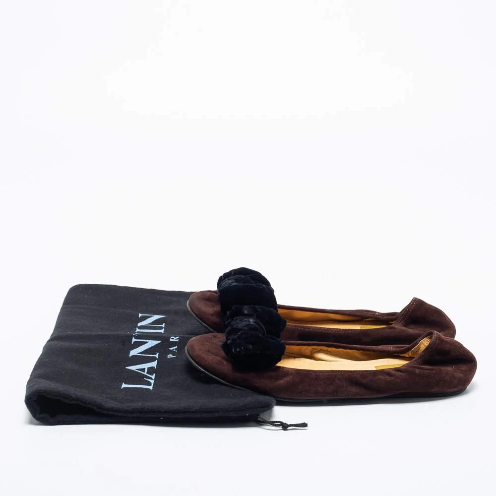 Lanvin Brown Suede Leather Bow Scrunch Ballet Flats Size 38 商品