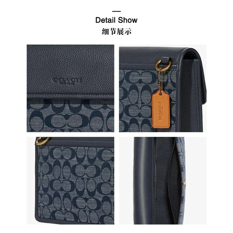 商品Coach|COACH 蔻驰 Chambray 香布蕾 男士斜挎包邮差包公文包 经典老花logo 蓝色牛仔 C8185,价格¥3652,第10张图片详细描述