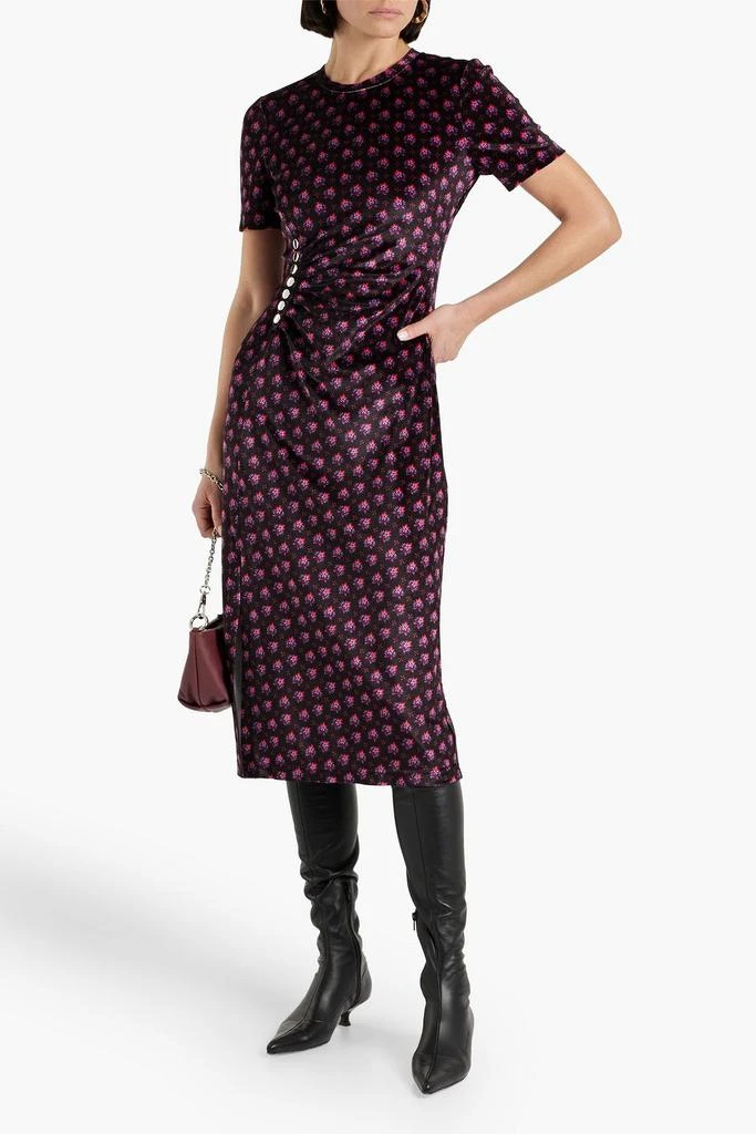 商品Derek Lam|Ruched printed velvet midi dress,价格¥1656,第2张图片详细描述