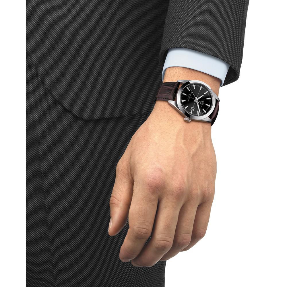 商品Tissot|Men's Swiss Automatic Powermatic 80 Silicium Brown Leather Strap Watch 40mm,价格¥5258,第4张图片详细描述