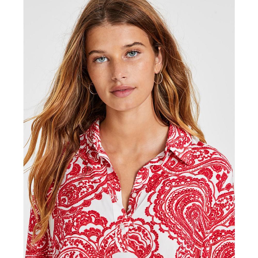 商品Tommy Hilfiger|Women's Paisley-Print Tie-Hem Long-Sleeve Top,价格¥253,第5张图片详细描述