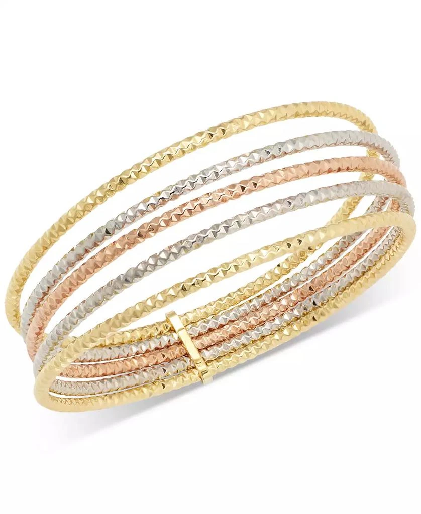 商品Macy's|Multi-Layered Textured Bangle Bracelet in 10k Tri-Color Gold,价格¥22913,第1张图片