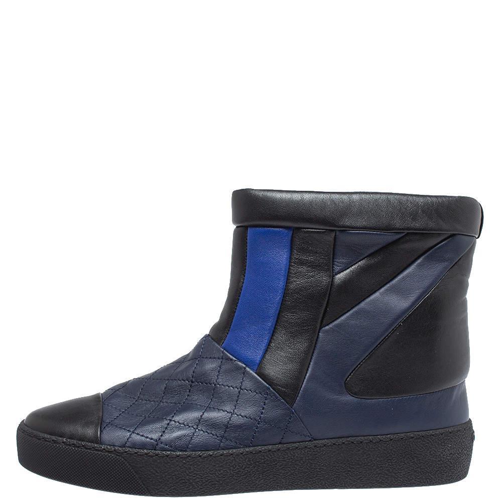 商品[二手商品] Chanel|Chanel Black/Blue Leather Snow Ankle Boots Size 40,价格¥3919,第4张图片详细描述