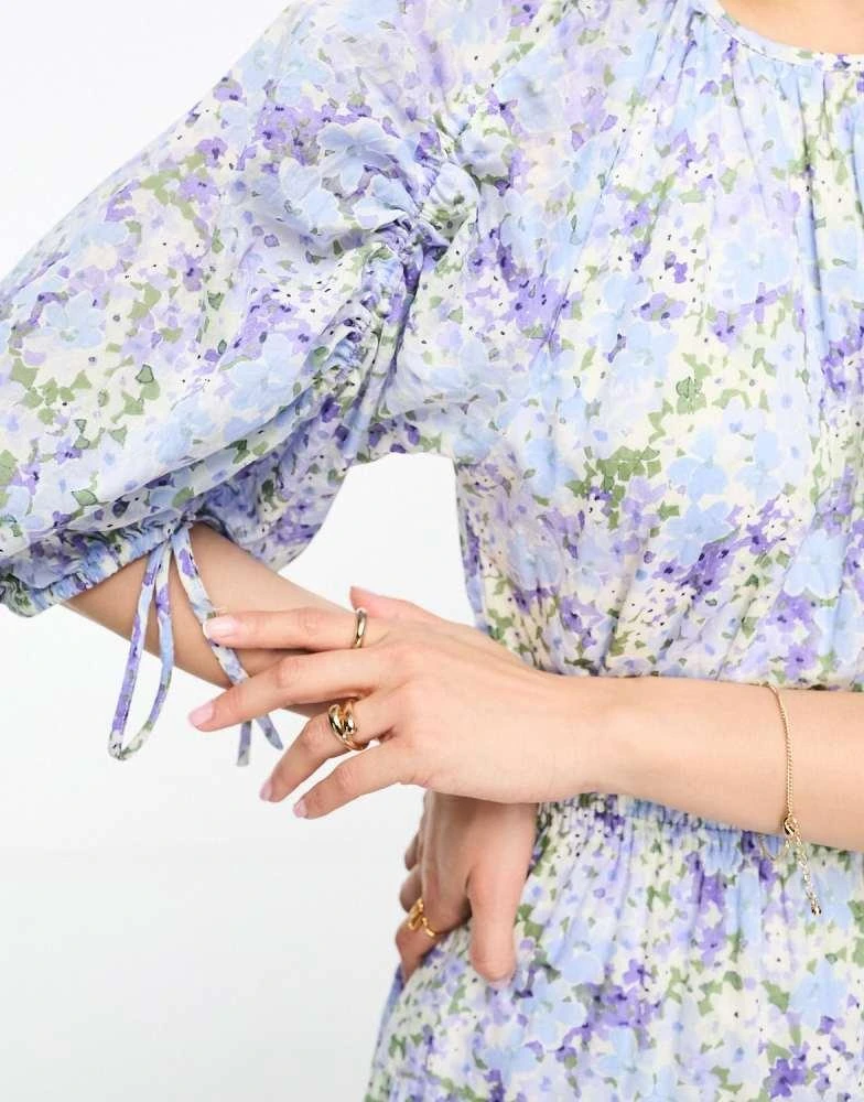 商品& Other Stories|& Other Stories gather sleeve midaxi dress in blue floral,价格¥237,第4张图片详细描述