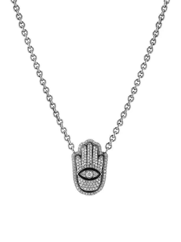 商品Sheryl Lowe|Sterling Silver & 1.23 TCW Diamond Hamsa Hand Pendant Necklace,价格¥18329,第1张图片