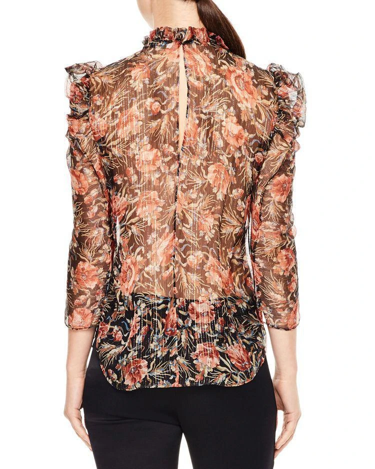 商品Sandro|Amina Floral-Print Metallic-Stripe Top,价格¥1474,第2张图片详细描述