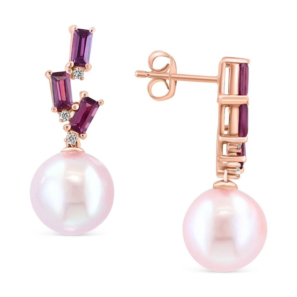 商品Effy|EFFY® Pink Freshwater Pearl (10mm), Rhodolite (x ct. t.w.) & Diamond Accent Drop Earrings in 14k Rose Gold,价格¥7194,第1张图片