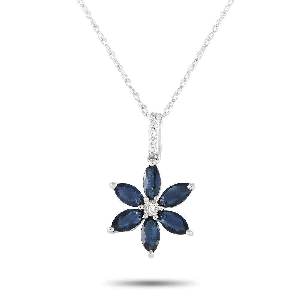 商品LB Exclusive|14K White Gold 0.01 ct Diamond and Sapphire Flower Necklace PD4-16241WSA,价格¥2240,第1张图片