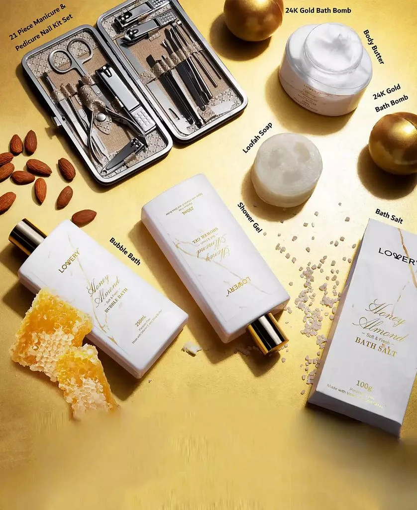 商品Lovery|Home Spa Body Care Gift Set, Honey Almond Self Care Kit, Stress Relief Gifts, Bath and Body Kit, 31 Piece,价格¥544,第2张图片详细描述