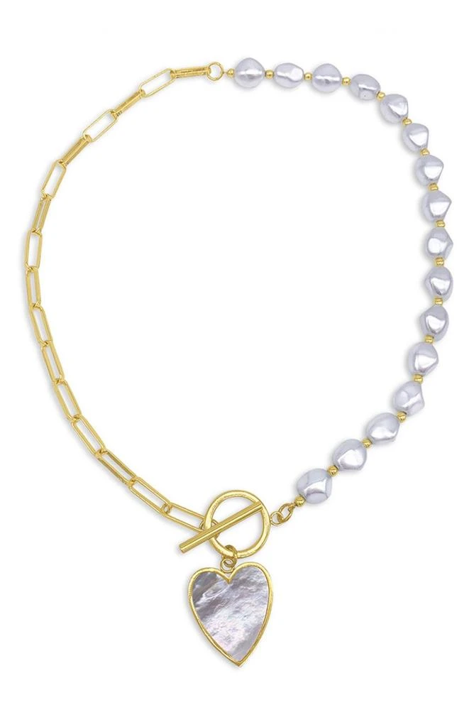 商品ADORNIA|14K Yellow Gold Plated 10mm Pearl Heart Pendant Necklace,价格¥243,第2张图片详细描述