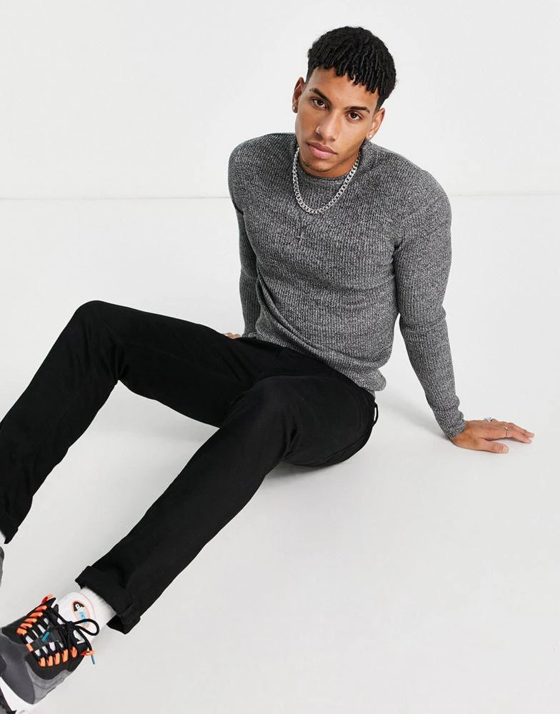 商品ASOS|ASOS DESIGN knitted muscle fit rib turtle neck jumper in grey twist,价格¥193,第4张图片详细描述