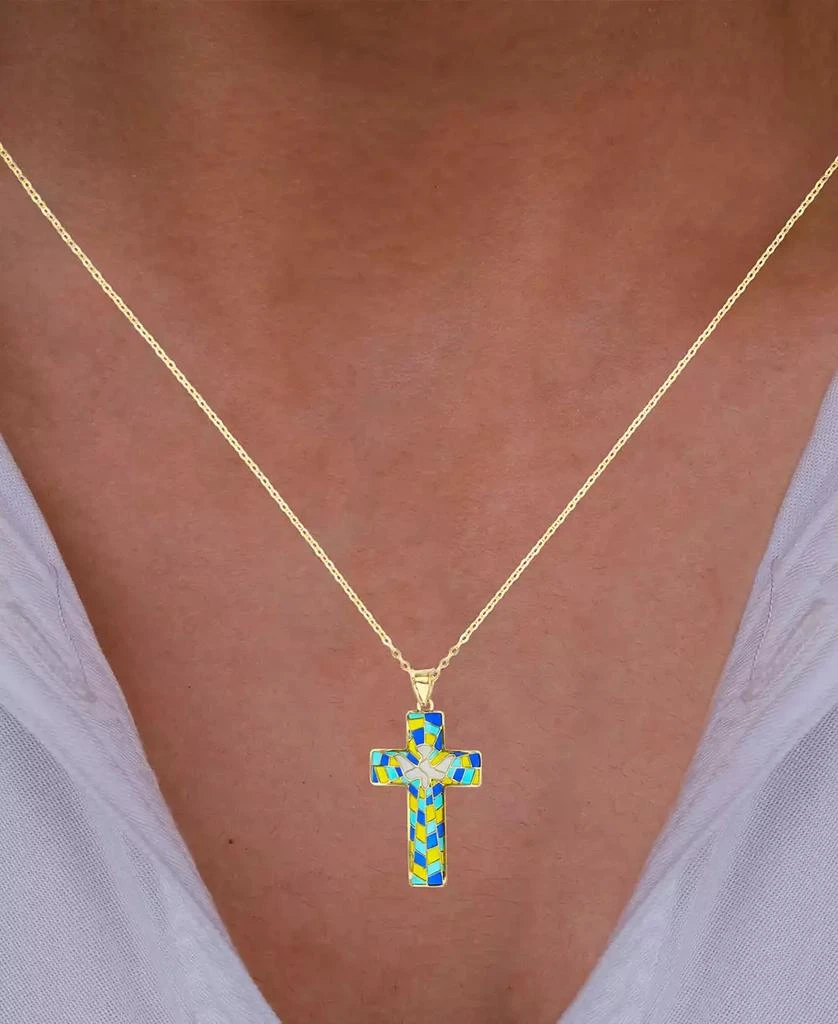 商品Macy's|Enamel Dove Cross 18" Pendant Necklace in 14k Gold,价格¥1122,第2张图片详细描述