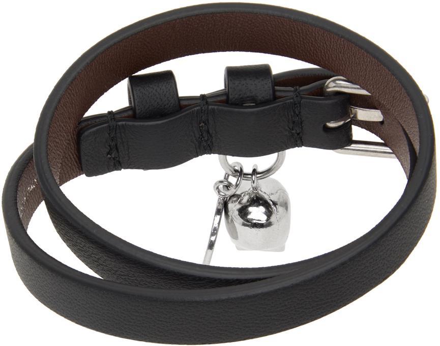 商品Alexander McQueen|Black Double Wrap Skull Leather Bracelet,价格¥1432,第4张图片详细描述