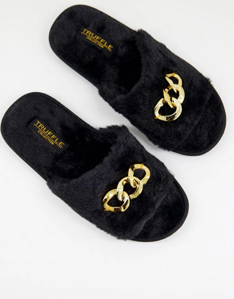 商品Hugo Boss|Truffle Collection chain detail fur slippers in black,价格¥56,第1张图片