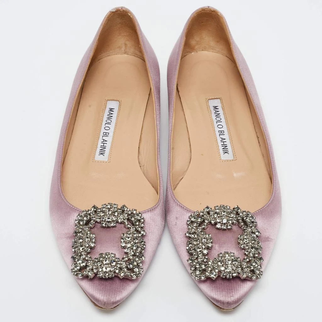 商品[二手商品] Manolo Blahnik|Manolo Blahnik Lilac Satin Hangisi Ballet Flats Size 35.5,价格¥1653,第3张图片详细描述