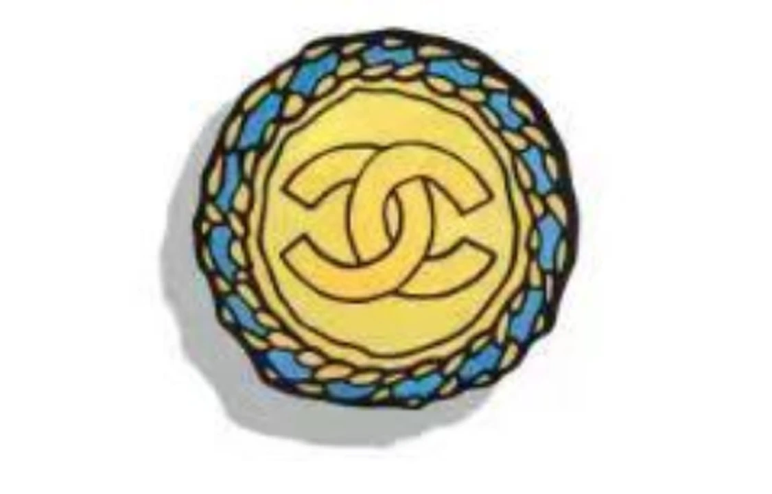 商品[国内直发] Chanel|【23A手工坊新品】 香奈儿 手绘线条 经典双C 圆形 胸针 女款 黄/蓝色,价格¥6184,第1张图片