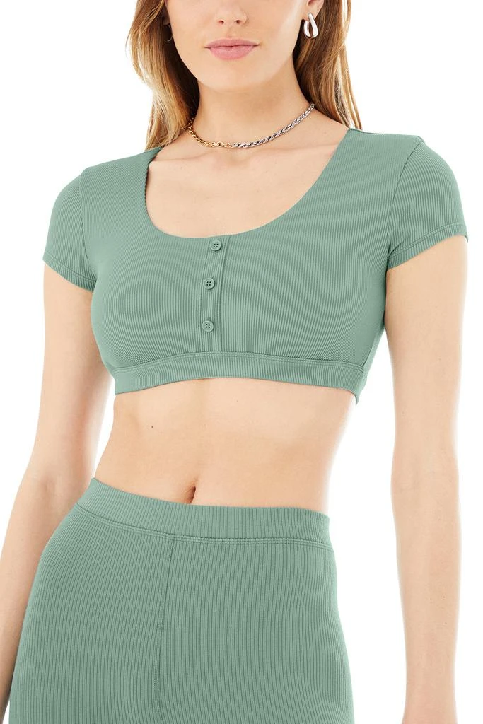 商品Alo|Blissful Henley Bra Top - Soft Seagrass,价格¥341,第4张图片详细描述