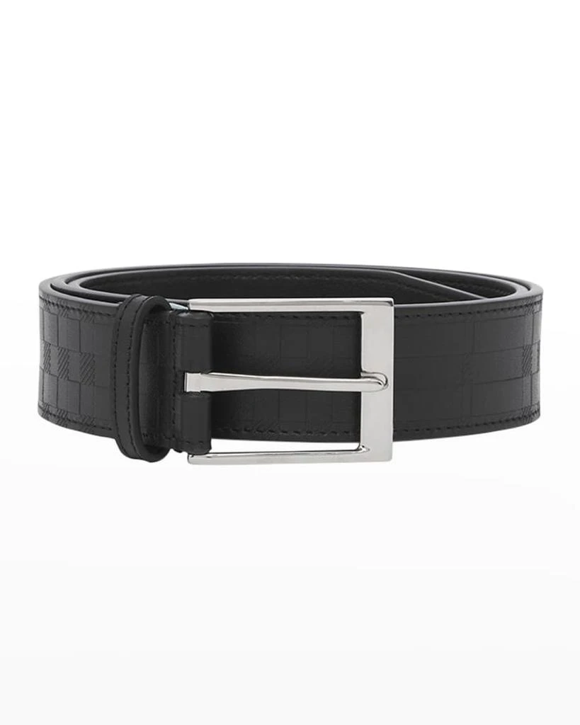 Men's Debossed Check Leather Buckle Belt, 35mm 商品