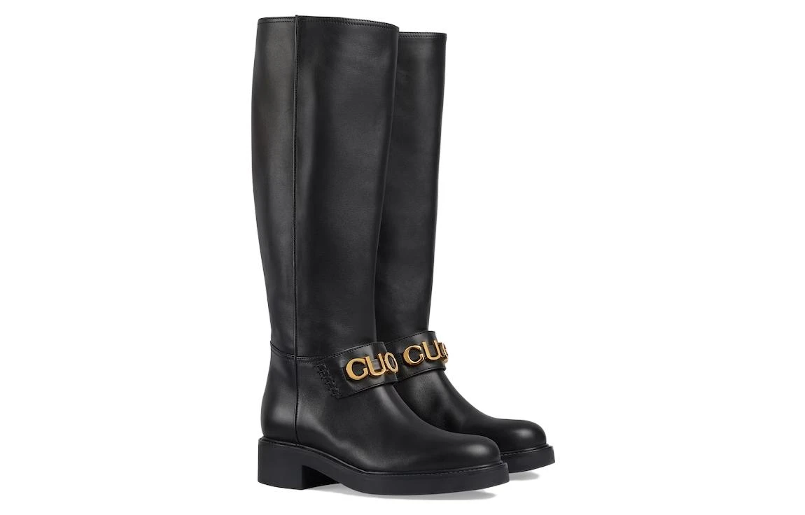 商品[国内直发] Gucci|古驰 时尚舒适 高筒靴 女款 黑色,价格¥10232,第4张图片详细描述