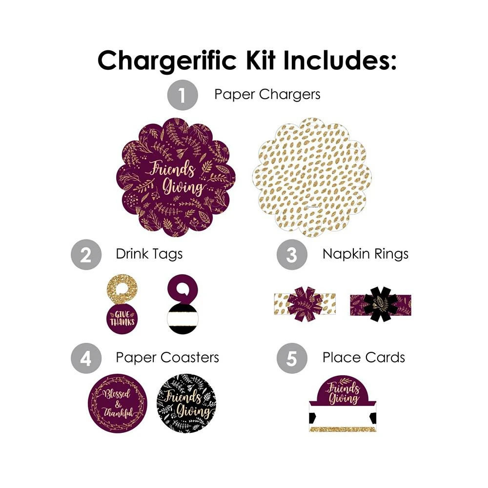 商品Big Dot of Happiness|Elegant Thankful for Friends Paper Charger & Table Decor Chargerific Kit for 8,价格¥150,第3张图片详细描述