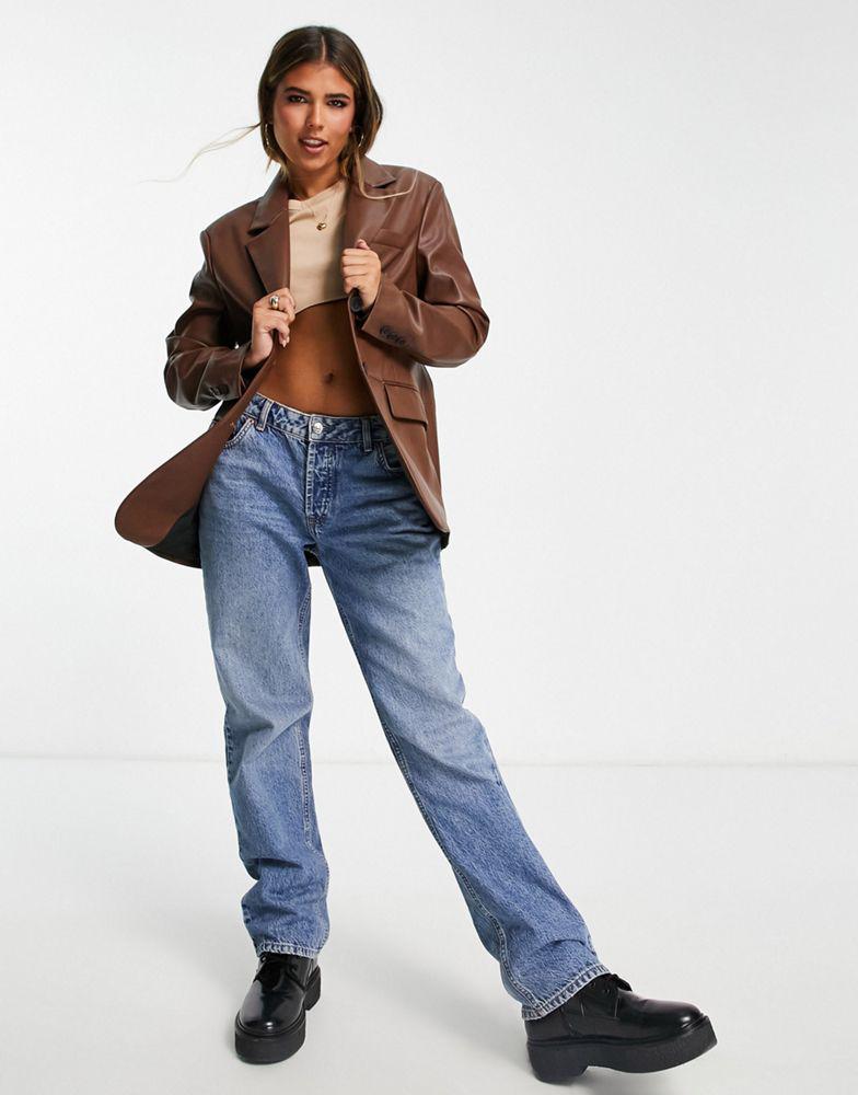 Bershka oversized faux leather blazer in brown商品第4张图片规格展示