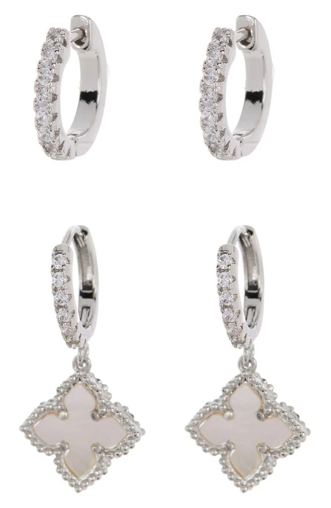 商品ADORNIA|Swarovski Crystal Huggie Mother-of-Pearl Quatrefoil Drop Earrings Set,价格¥180,第1张图片