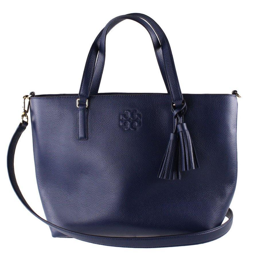 商品[国内直发] Tory Burch|托里·伯奇 TORY BURCH 奢侈品 TB女包 深蓝色牛皮革流苏手提单肩可斜跨托特包 67309 403,价格¥2345,第1张图片