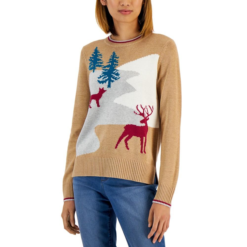 Petite Winter Scene Crewneck Sweater, Created for Macy's商品第1张图片规格展示