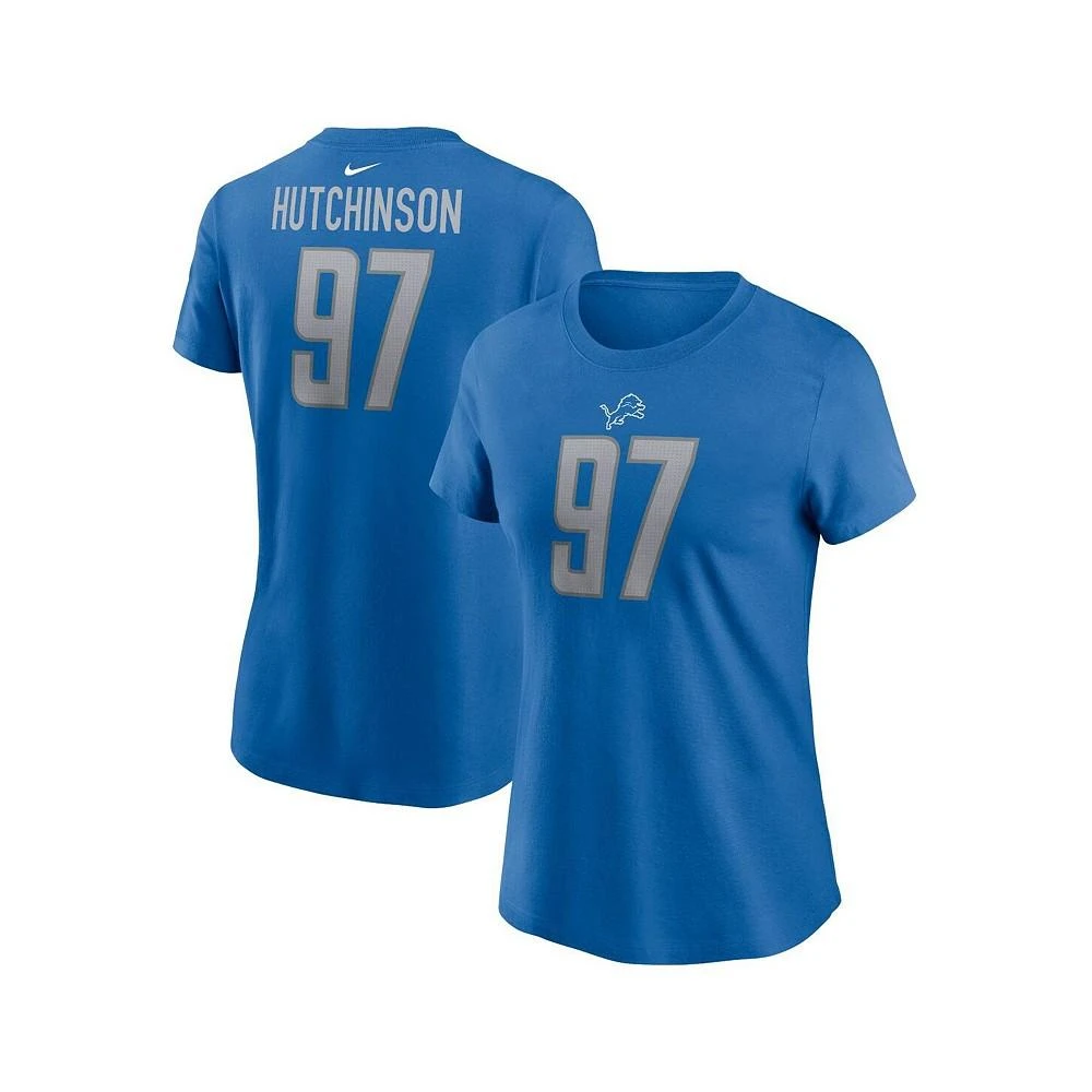 商品NIKE|Women's Aidan Hutchinson Blue Detroit Lions Player Name and Number T-shirt,价格¥302,第1张图片