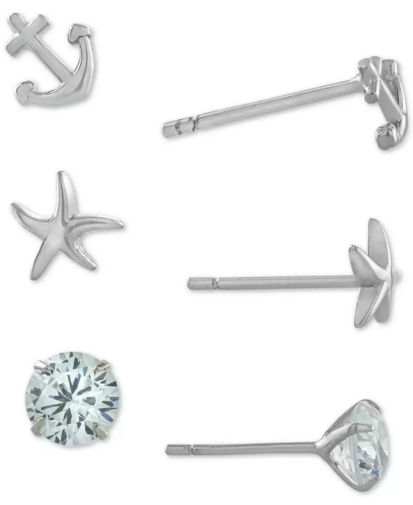 商品Giani Bernini|3-Pc. Set Cubic Zirconia Nautical-Themed Stud Earrings in Sterling Silver, Created for Macy's,价格¥143,第1张图片