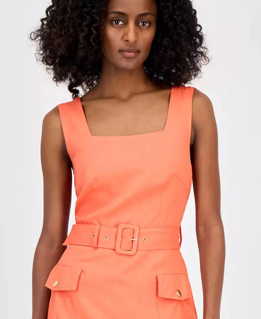 商品Tahari|Petite Square-Neck Belted Sleeveless Dress,价格¥425,第3张图片详细描述