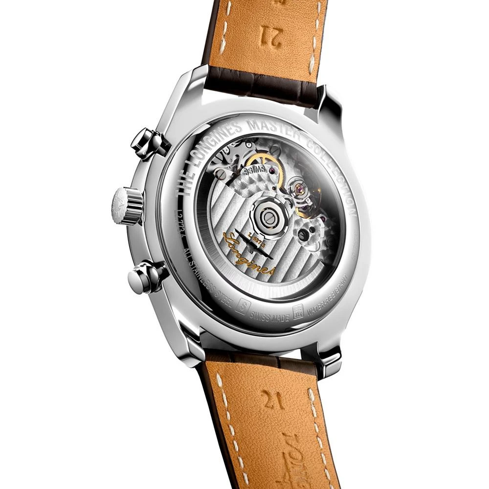 商品Longines|Men's Swiss Automatic Chronograph Master Brown Leather Strap Watch 42mm,价格¥28156,第2张图片详细描述