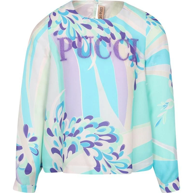 商品EMILIO PUCCI|Abstract design long sleeved blouse in turquoise purple and mint green,价格¥1731,第1张图片