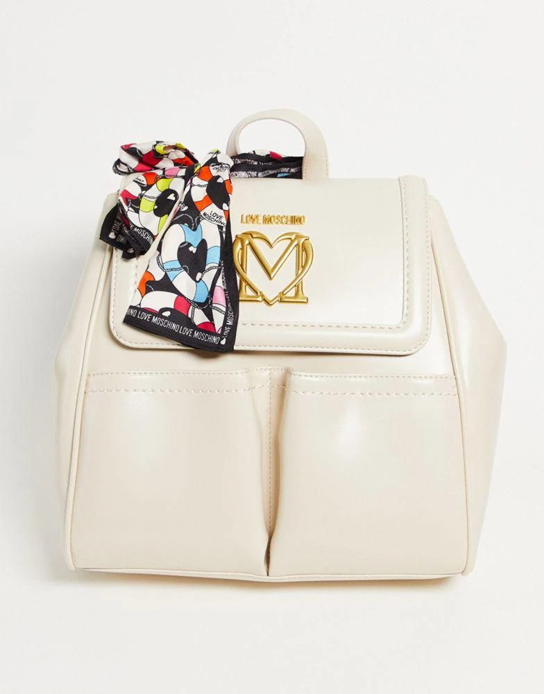 商品Moschino|Love Moschino scarf detail backpack in ivory,价格¥1069,第1张图片