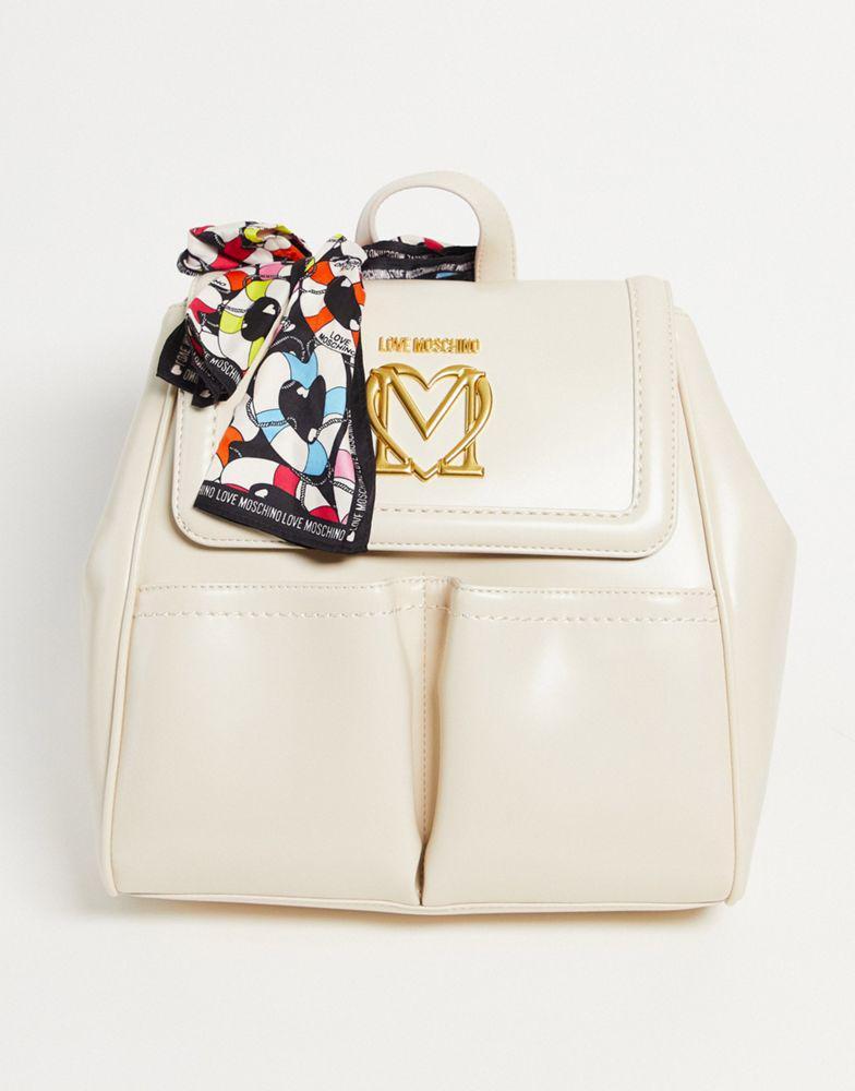 商品Moschino|Love Moschino scarf detail backpack in ivory,价格¥1042,第1张图片
