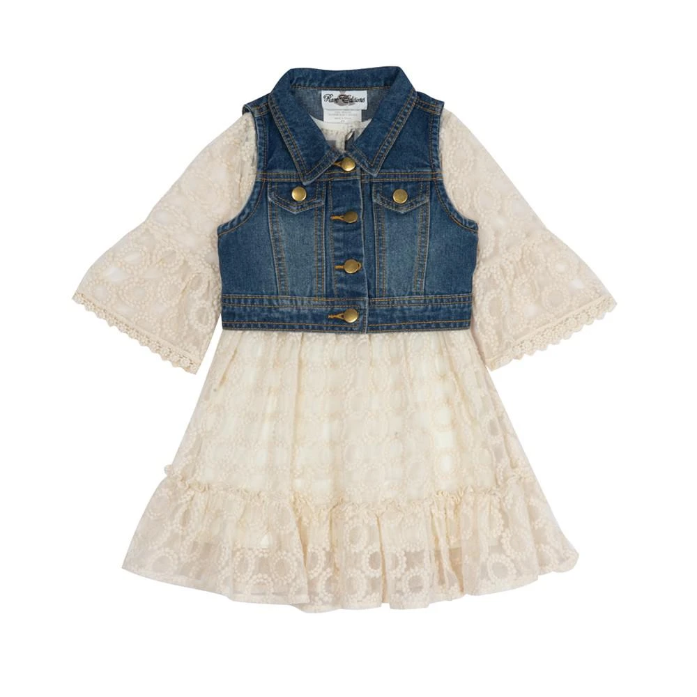 商品Rare Editions|Little Girls Embroidered Mesh Dress and Denim Vest, 2 Piece Set,价格¥358,第1张图片