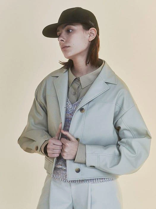 商品NOWANDTOMORROW|W Leather Cropped Jacket,价格¥854,第3张图片详细描述