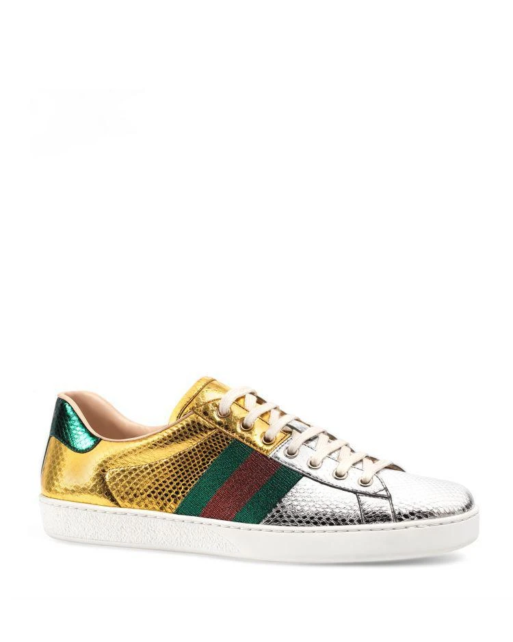 商品Gucci|New Ace Metallic Snakeskin Lace Up Sneakers 板鞋,价格¥3695,第1张图片
