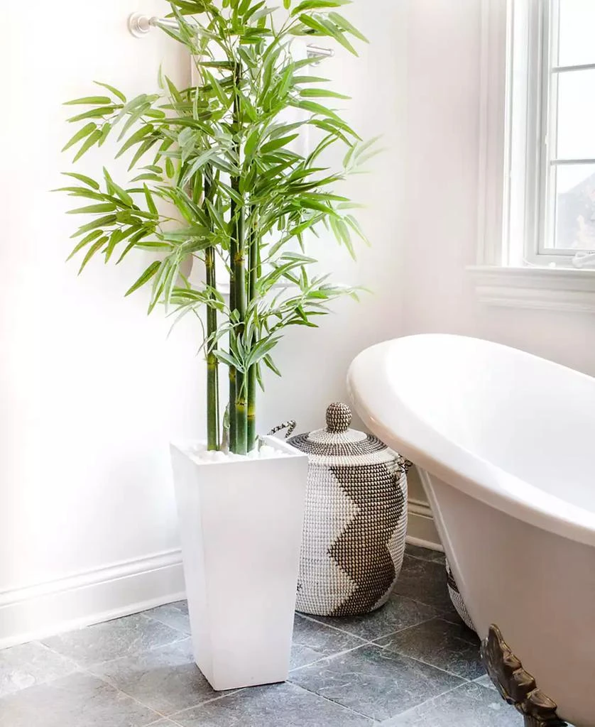 商品NEARLY NATURAL|5' Bamboo UV-Resistant Indoor/Outdoor Artificial Tree with White Planter,价格¥1365,第2张图片详细描述