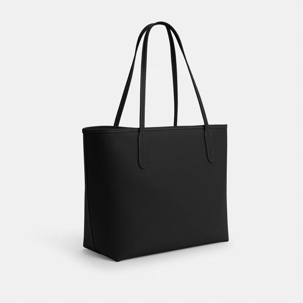 バッグ OLD COACH Large tote bag BLACK OLD COACH Tote Bag Square Black Leather Logo Small Women