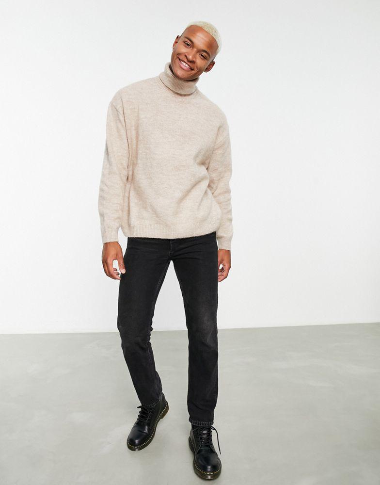 ASOS DESIGN fluffy knitted roll neck jumper in beige商品第2张图片规格展示