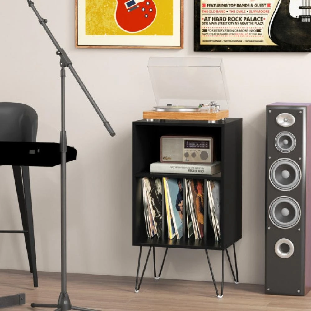 商品Hivvago|Record Player Stand with Charging Station for Living Room Bedroom-Black,价格¥616,第1张图片