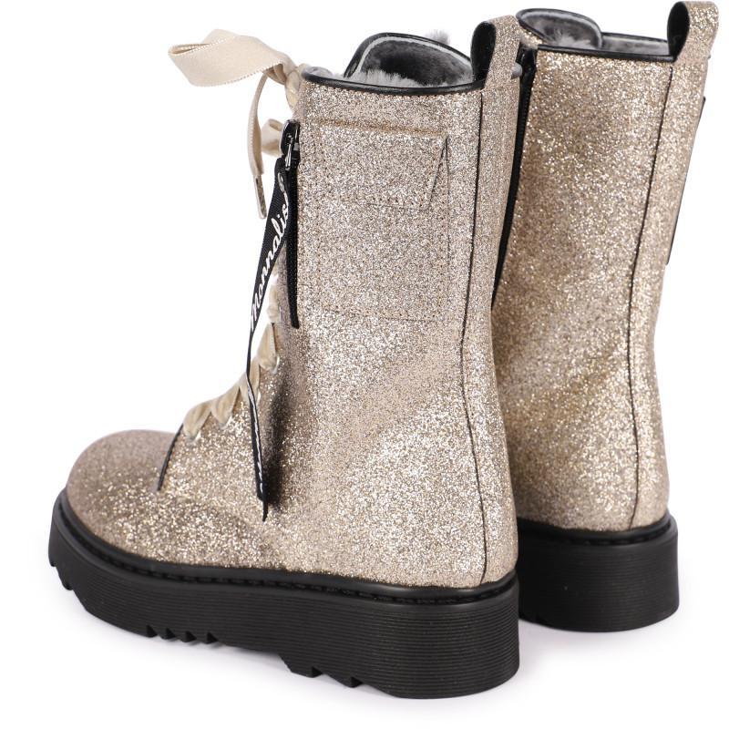 商品MONNALISA|Glittery logo boots with rich lacing in golden,价格¥1824-¥1861,第4张图片详细描述