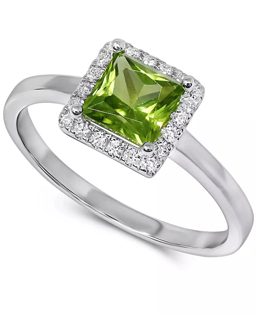 商品Macy's|Peridot (7/8 ct. t.w.) & Diamond (1/10 ct. t.w.) Square Halo Ring in 14k White Gold (Also in Rhodolite),价格¥3750,第1张图片