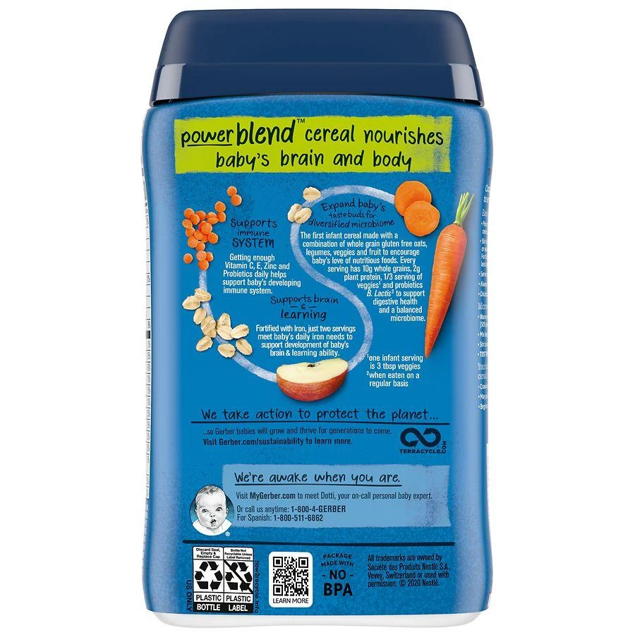 商品Gerber|Power Blend Probiotic Cereal for Baby Oat Lentil Carrot Apple,价格¥38,第2张图片详细描述